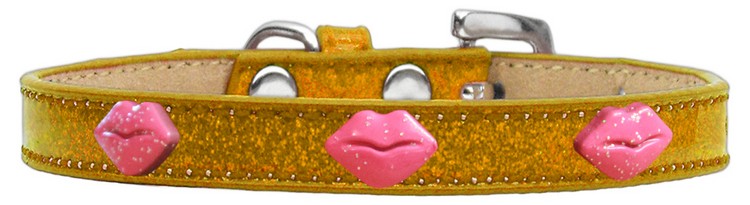 Pink Glitter Lips Widget Dog Collar Gold Ice Cream Size 14